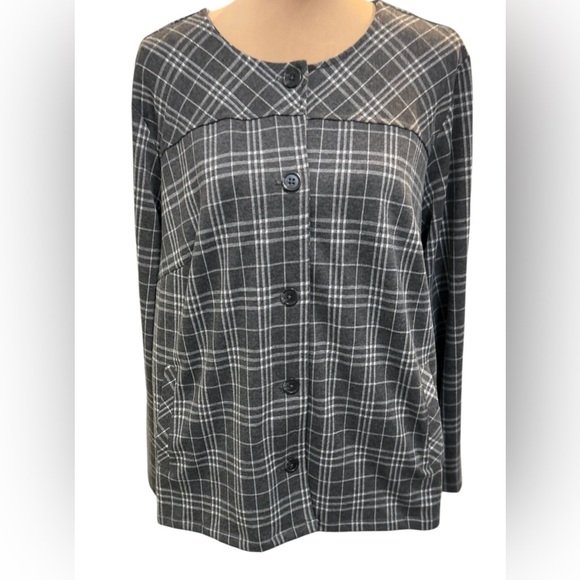 Christopher & Banks Blazer Jacket Sz 1X Gray Plaid Lightweight Buttons Boat Neck - Picture 1 of 11